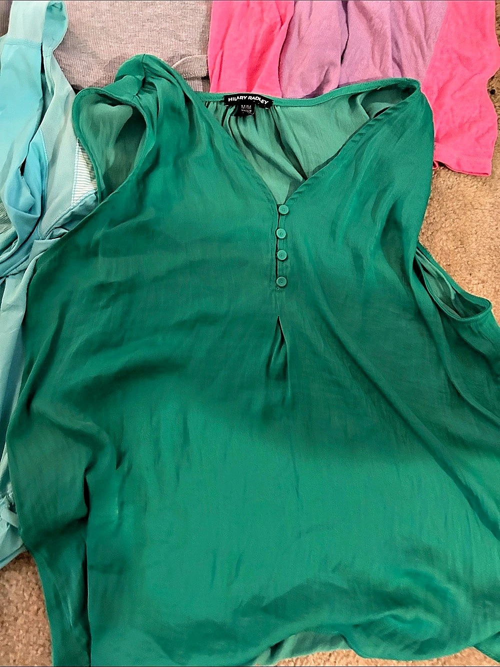 Hilary Radley Women's V-Neck Sleeveless Blouse V-Neck Sleeveless Blouse Green